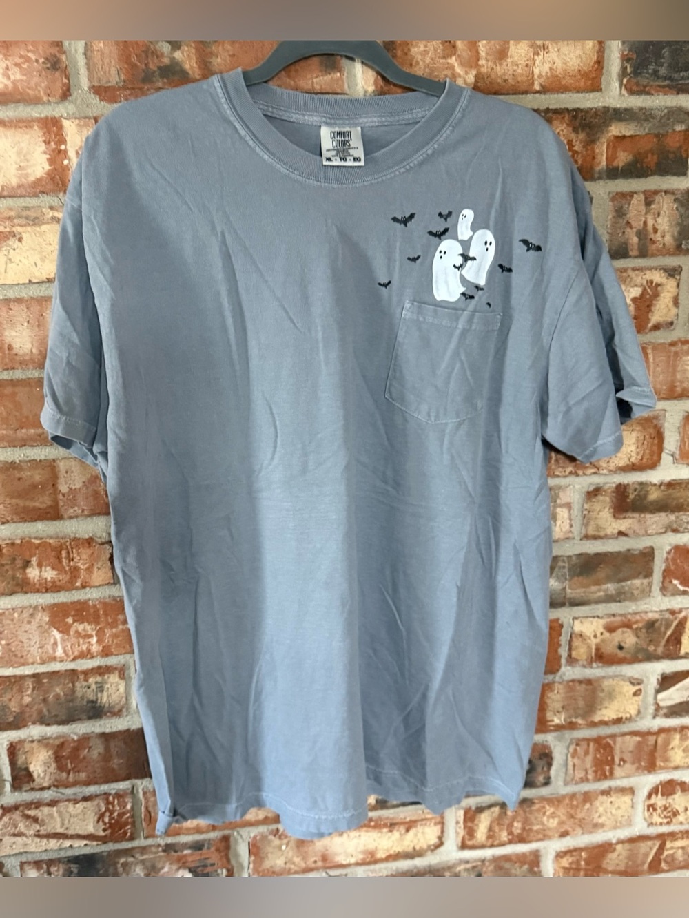 Comfort Colors Short Sleeve Pocket Tee in Grey with Ghost Graphic